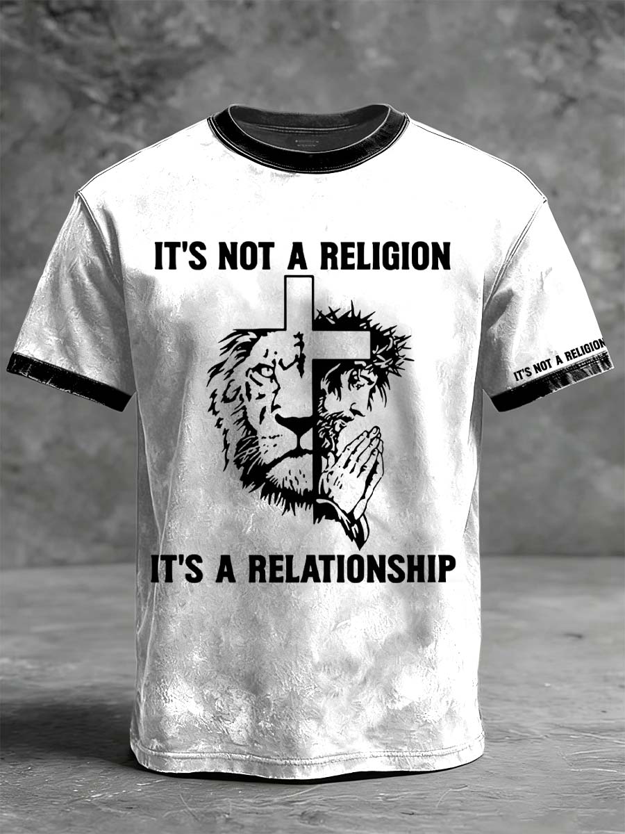Lion and Jesus Faith Printed Casual Short-Sleeve T-Shirt