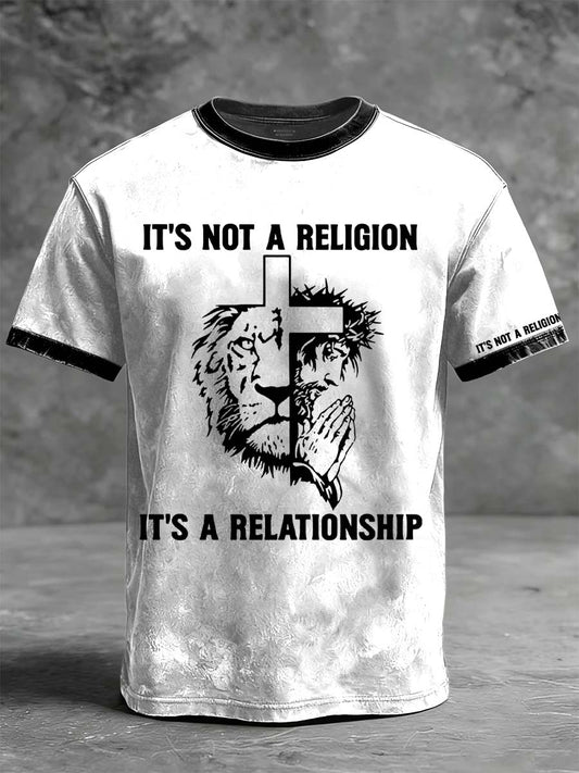 Lion and Jesus Faith Printed Casual Short-Sleeve T-Shirt