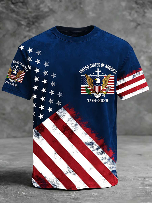 American Flag & Eagle Print Casual Short-Sleeve T-Shirt