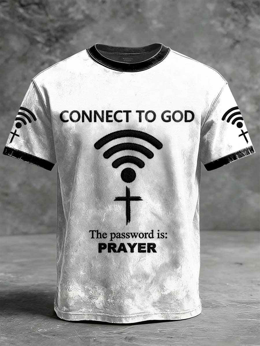 "Connect to God" Faith-Themed Printed Casual Short-Sleeve T-Shirt