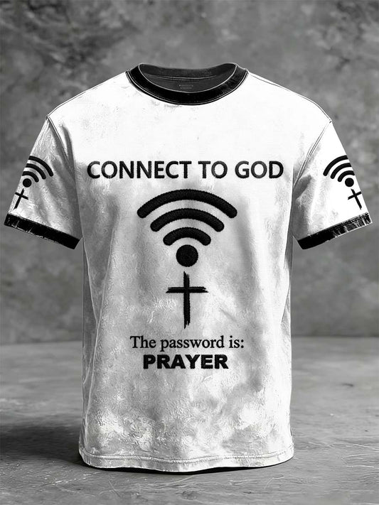 "Connect to God" Faith-Themed Printed Casual Short-Sleeve T-Shirt