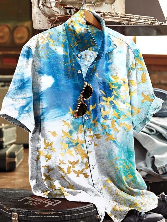 Flying Bird Tie-Dye Printed Casual Short-Sleeve Shirt