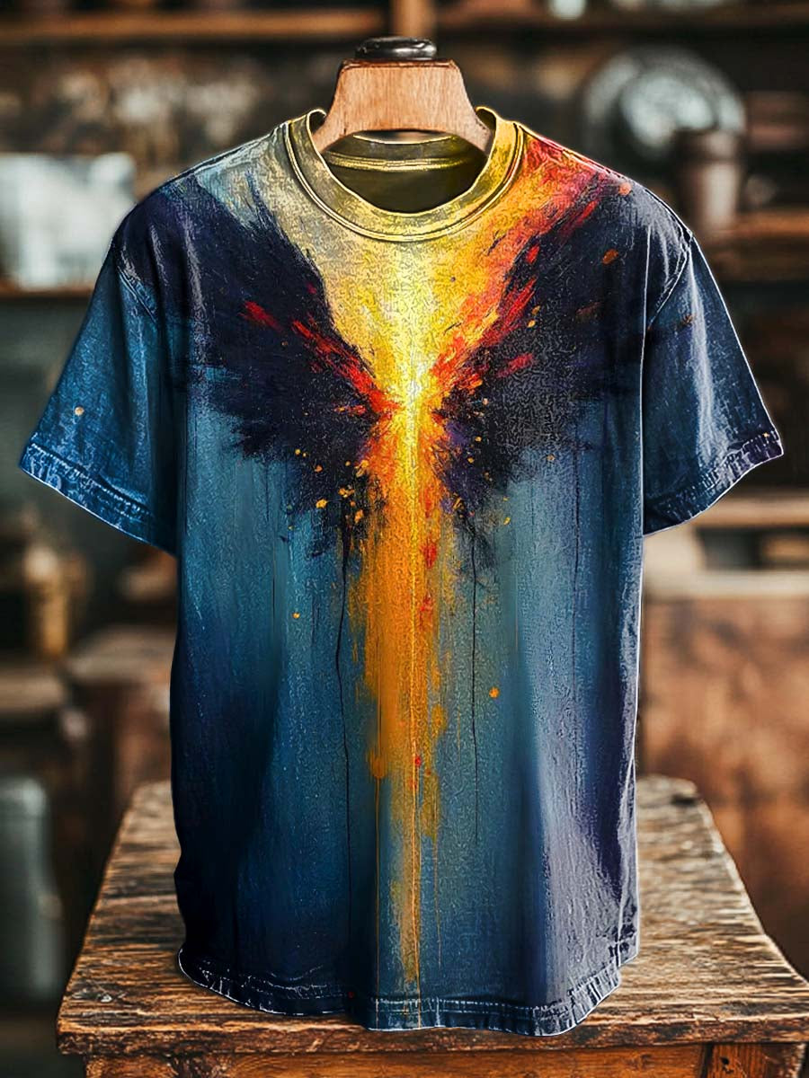 Abstract Flame Wings Print Casual Short-Sleeve T-Shirt