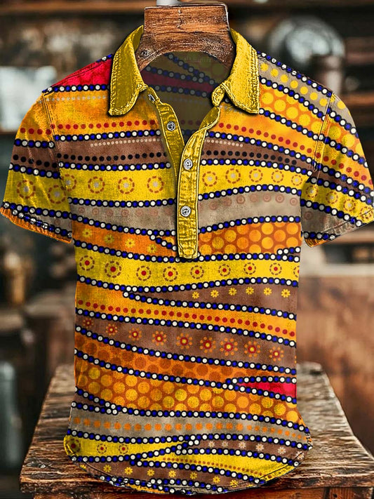 African Ethnic Geometric Print Casual Short-Sleeve Polo Shirt