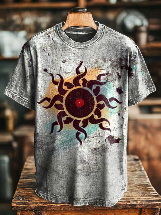 Tribal Sun Totem Print Casual Short-Sleeve T-Shirt