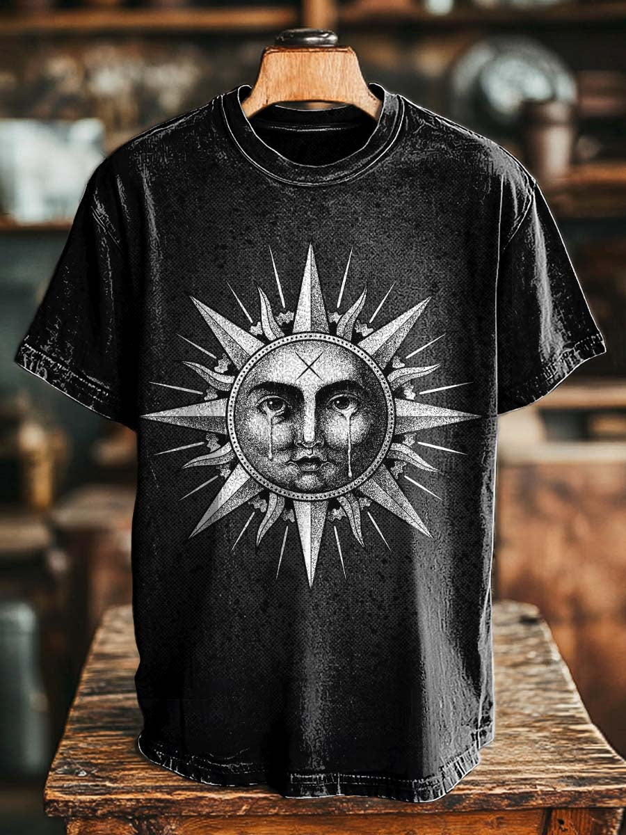"Crying Sun" Face Print Casual Short-Sleeve T-Shirt