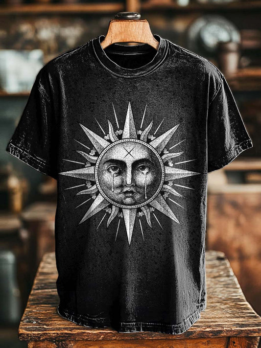 "Crying Sun" Face Print Casual Short-Sleeve T-Shirt