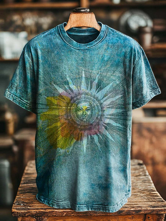 Watercolor Sun-Face Print Casual Short-Sleeve T-Shirt