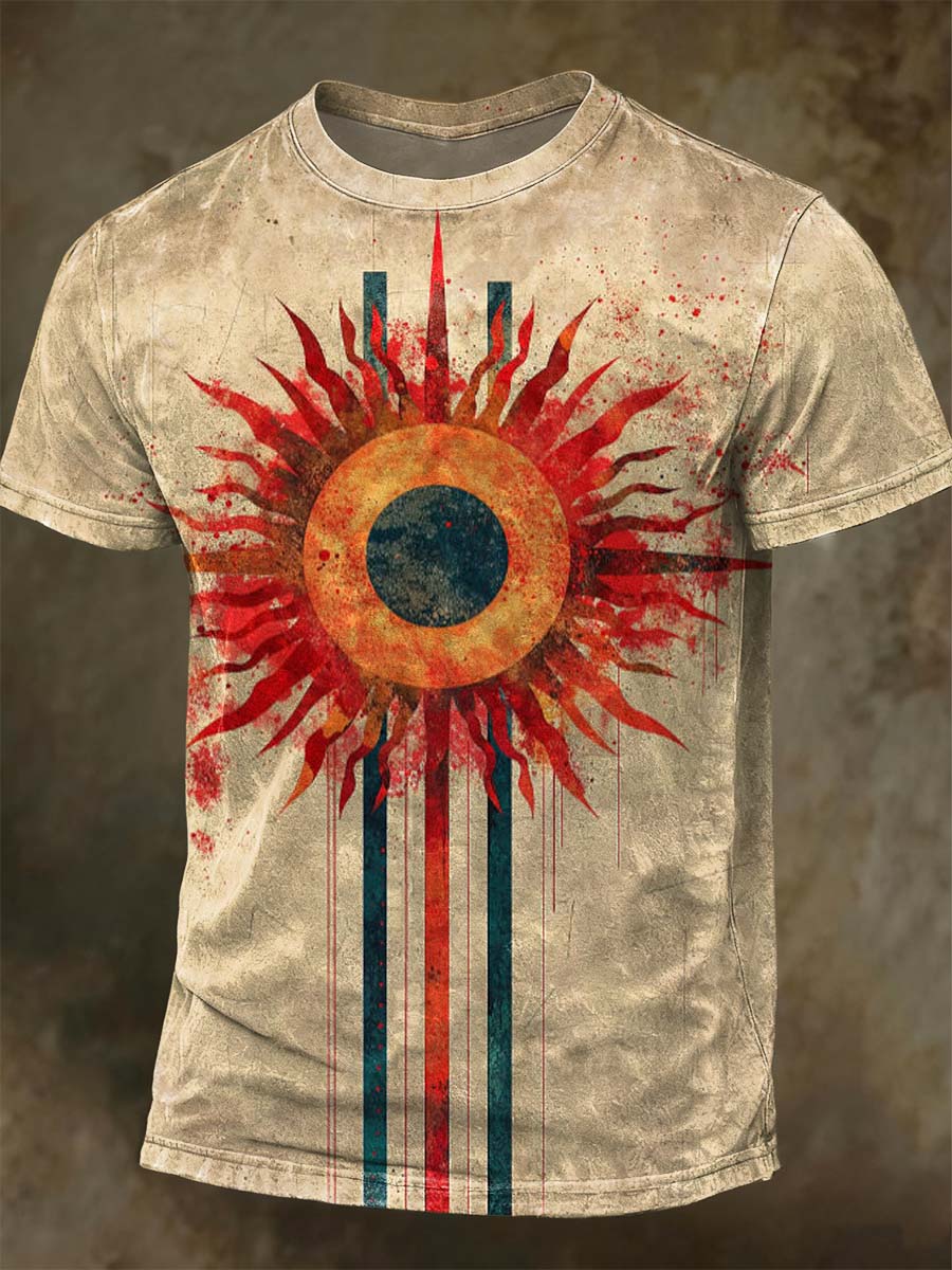 Tribal Sun Totem Print Casual Short-Sleeve T-Shirt