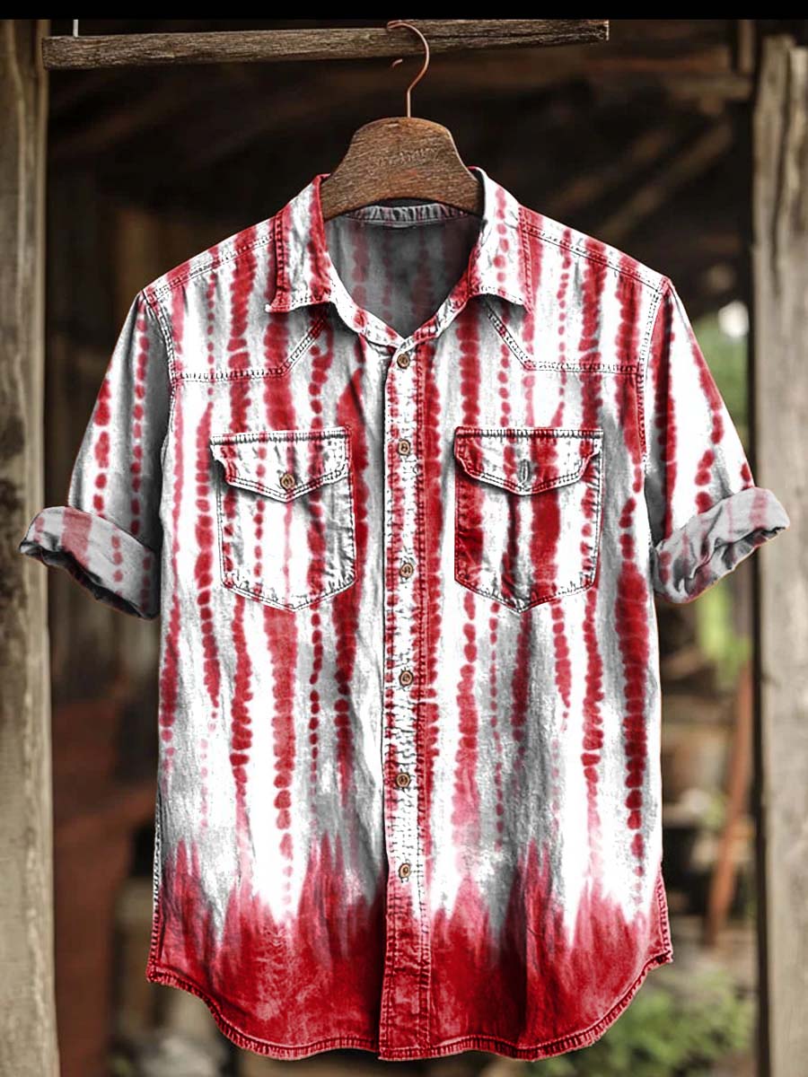 Striped Tie-Dye Printed Casual Short-Sleeve Shirt
