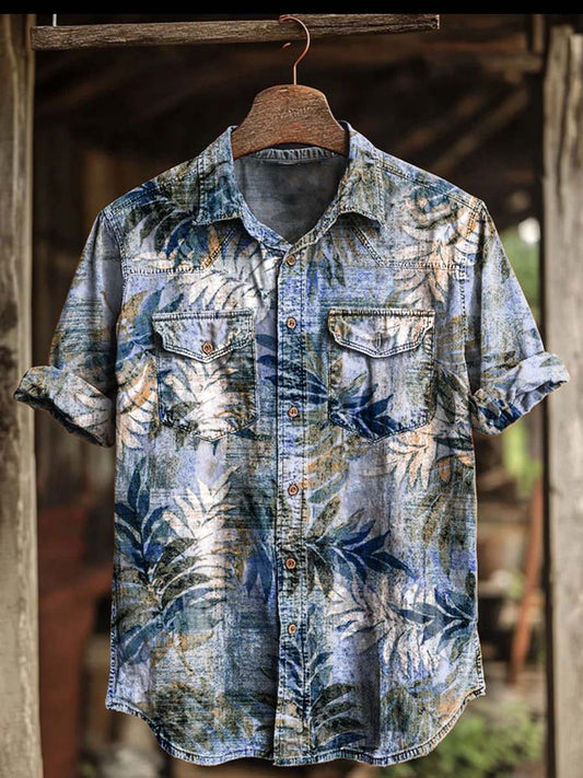Tropical Print Casual Short-Sleeve Shirt