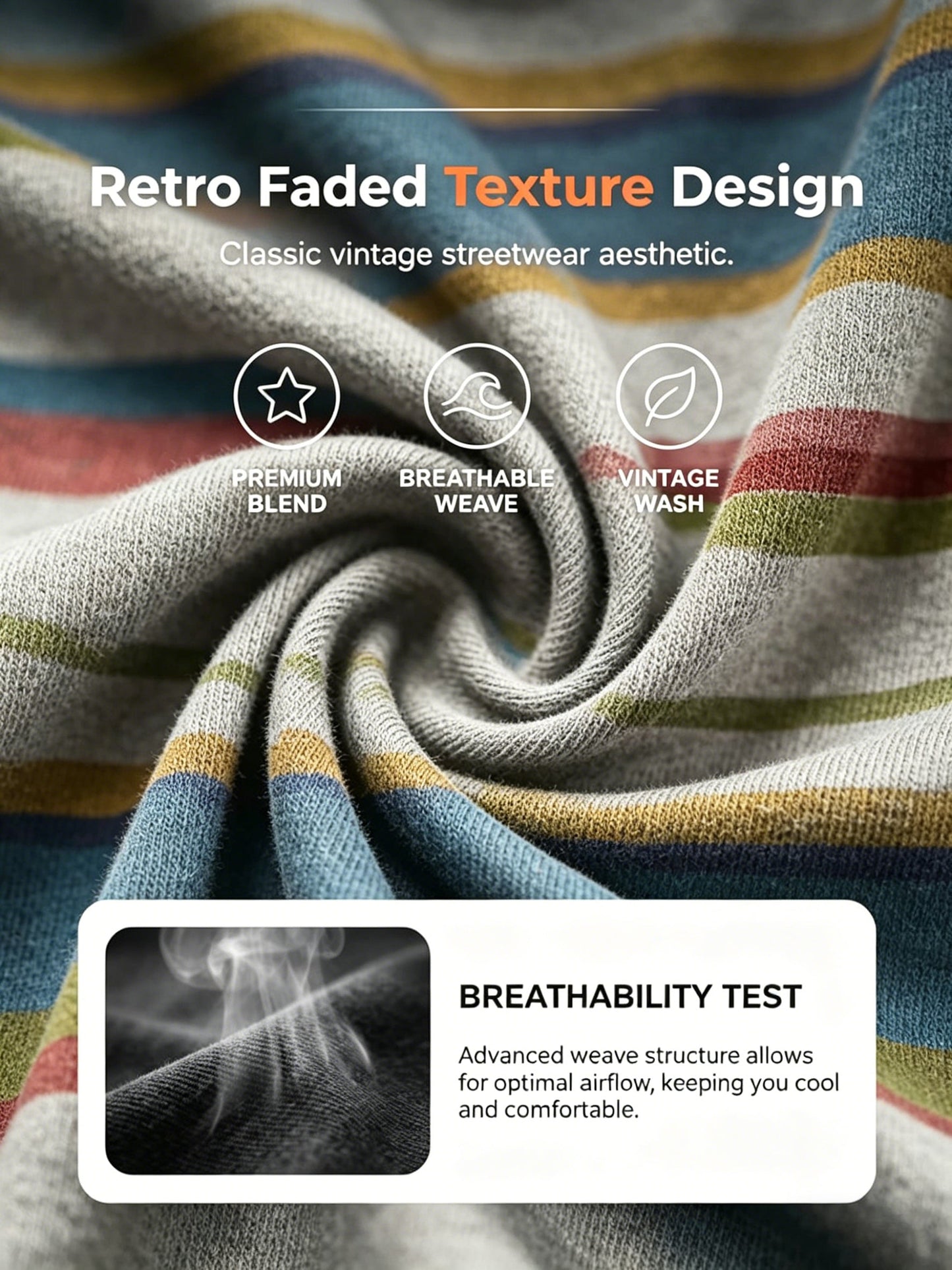 Retro Distressed Striped Print Casual Short-Sleeve T-Shirt