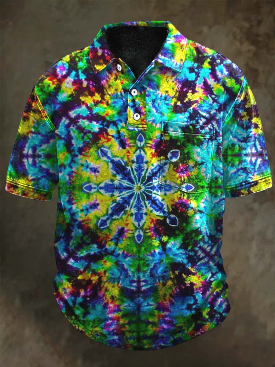 Mandala Tie-Dye Print Casual Short-Sleeve Polo Shirt