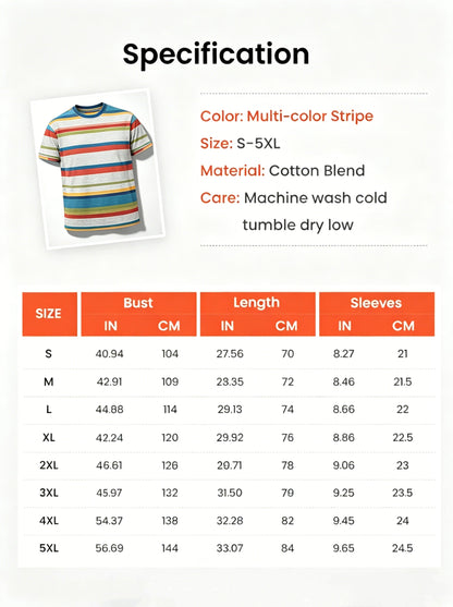 Retro Distressed Striped Print Casual Short-Sleeve T-Shirt