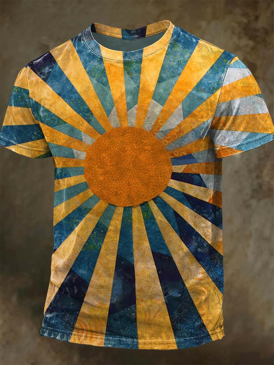 Geometric Sun Ray Print Casual Short-Sleeve T-Shirt