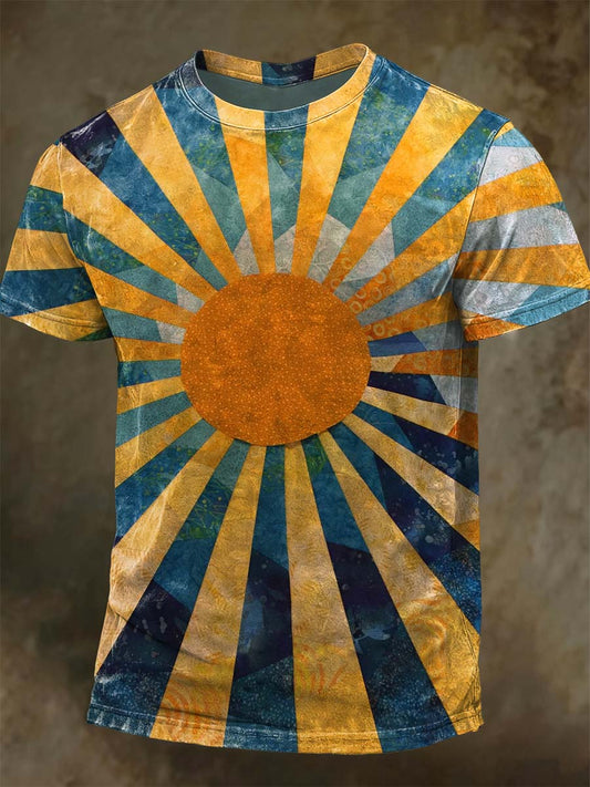 Geometric Sun Ray Print Casual Short-Sleeve T-Shirt