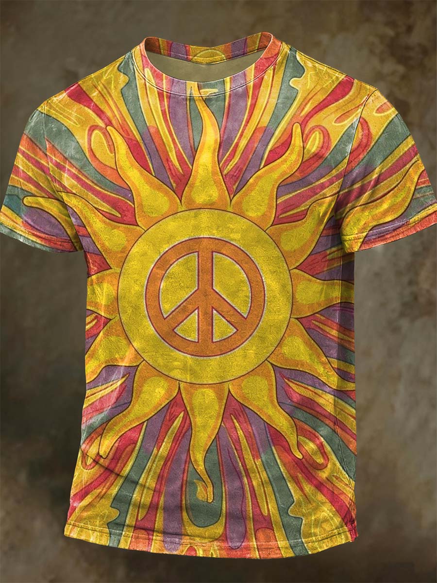 Hippie Peace Sun Print Casual Short-Sleeve T-Shirt