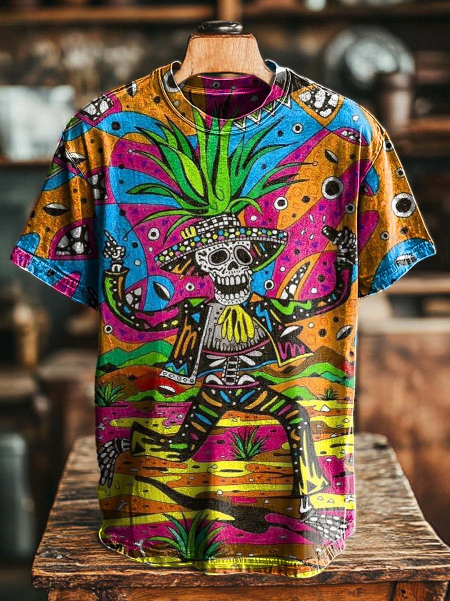 Hippie Skull Print Casual Short-Sleeve T-Shirt