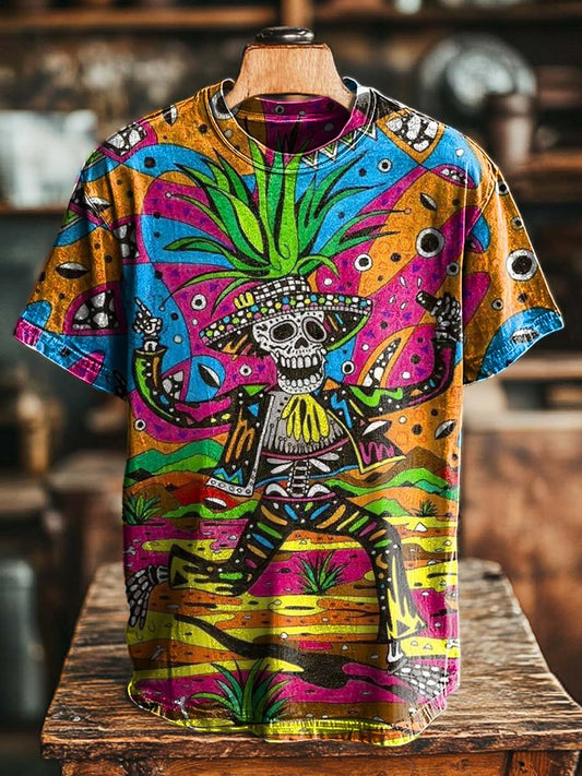 Hippie Skull Print Casual Short-Sleeve T-Shirt