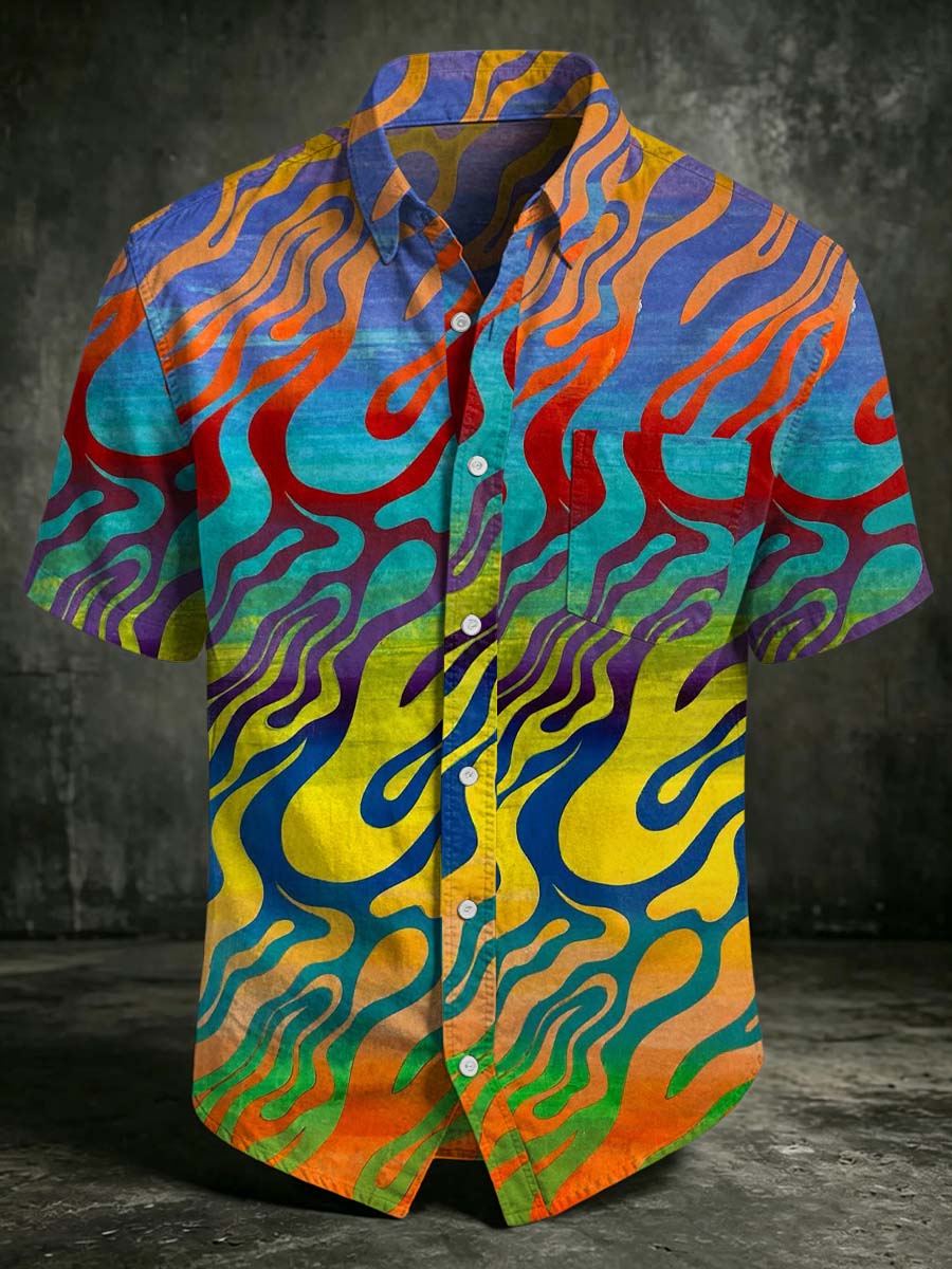 Abstract, Colorful Textured Printed Casual Short-Sleeved Shirt