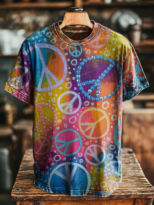 Tie-Dye Peace Symbol Print Casual Short-Sleeved T-Shirt