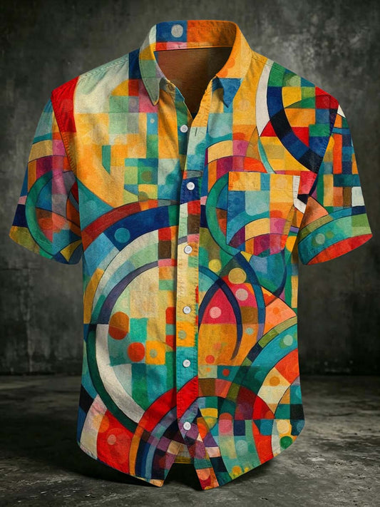 Kandinsky Abstract Painting Printed Casual Short-Sleeved Shirt
