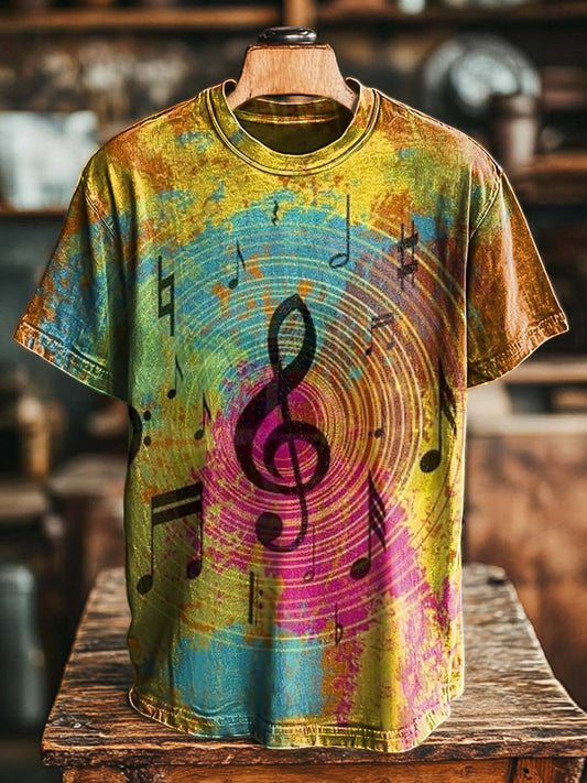 Psychedelic Note Tie-Dye Print Casual Short-Sleeve T-Shirt