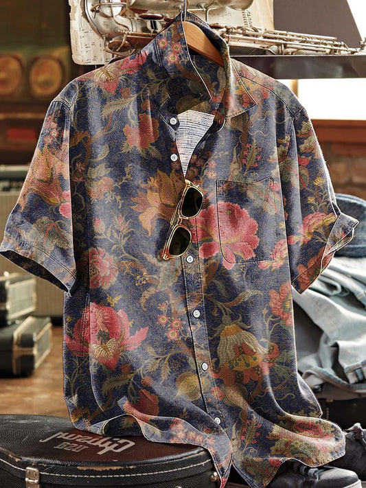 Retro Floral Print Casual Short-Sleeved Shirt