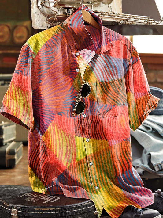 Rainbow Zebra Print Casual Short-Sleeve Shirt