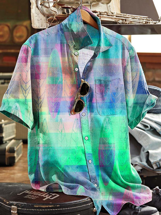 Gradient Leaf Print Casual Short-Sleeved Shirt