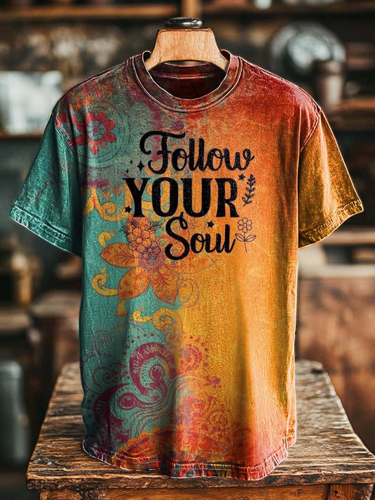 Gradient Slogan Floral Print Casual Short-Sleeved T-Shirt