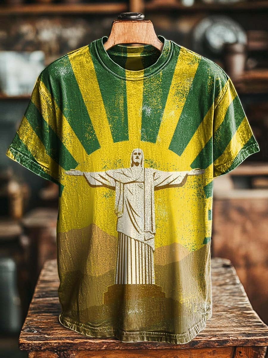 Brazilian Christ the Redeemer Print Casual Short-Sleeve T-Shirt