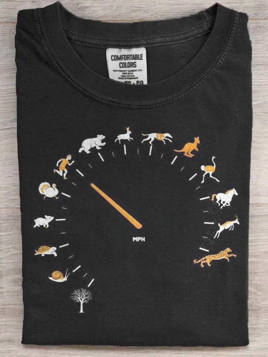 Fun Animal Speedometer Print Casual Short-Sleeve T-Shirt