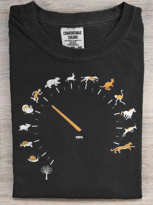 Fun Animal Speedometer Print Casual Short-Sleeve T-Shirt