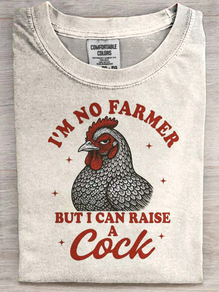American-Style Rooster Slogan Printed Casual Short-Sleeved T-Shirt