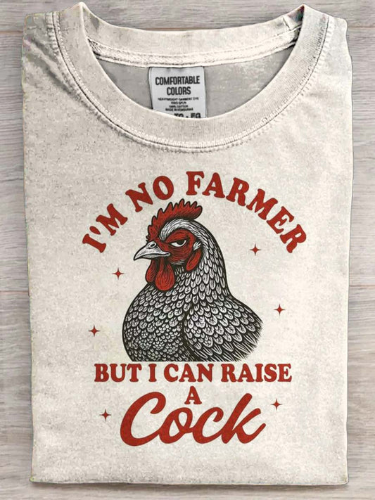 American-Style Rooster Slogan Printed Casual Short-Sleeved T-Shirt