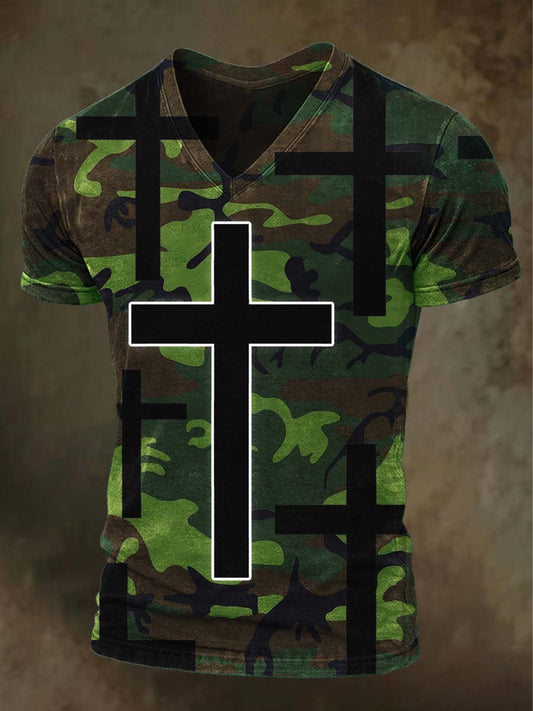 Camouflage Cross Print Casual Short-Sleeve T-Shirt
