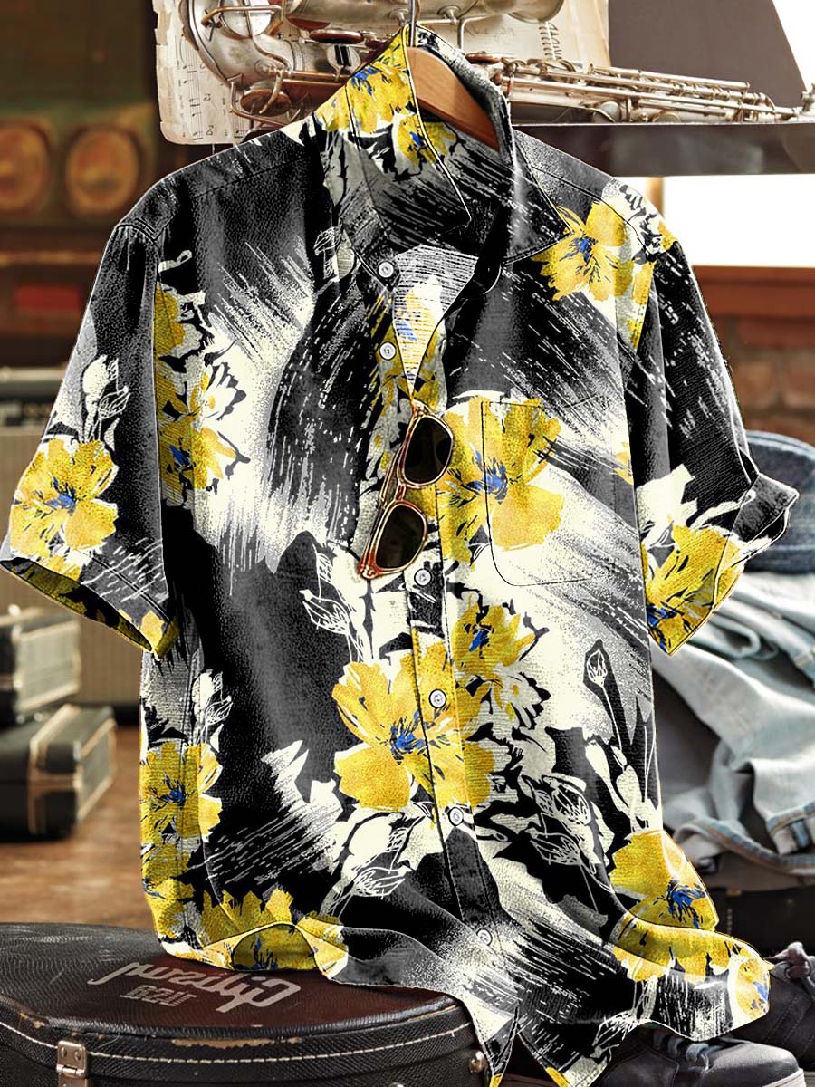 American Retro Floral Print Casual Short-Sleeved Shirt
