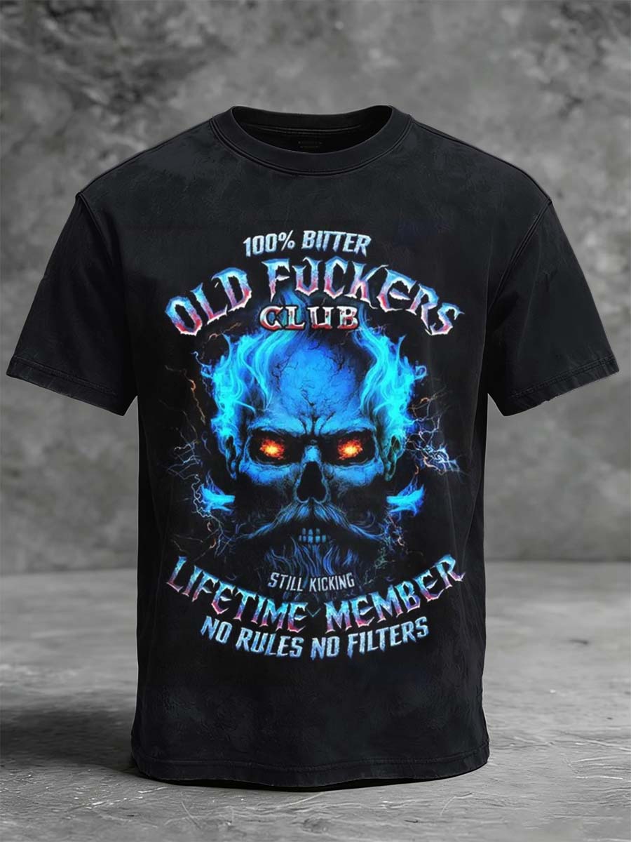 Skull Flame Swear Club Printed Casual Short-Sleeve T-Shirt