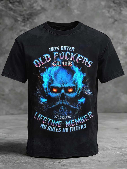 Skull Flame Swear Club Printed Casual Short-Sleeve T-Shirt