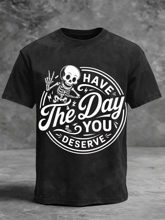 Winged Skull Swear Club Printed Casual Short-Sleeve T-Shirt