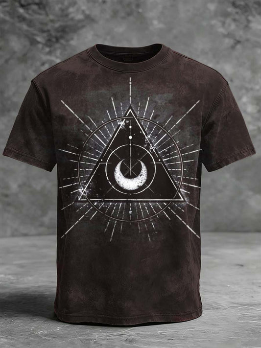 Triangular Lunar Phase Geometric Print Casual Short-Sleeve T-Shirt