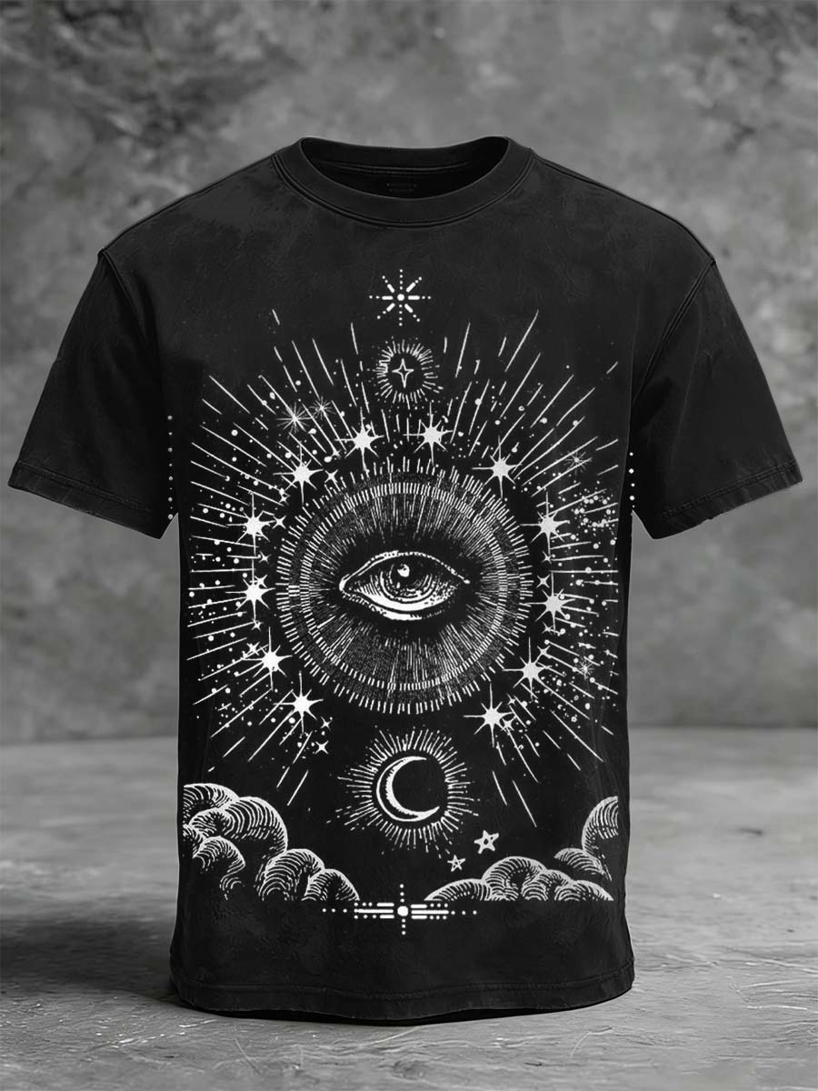 All-Seeing Eye Star and Moon Print Casual Short-Sleeve T-Shirt