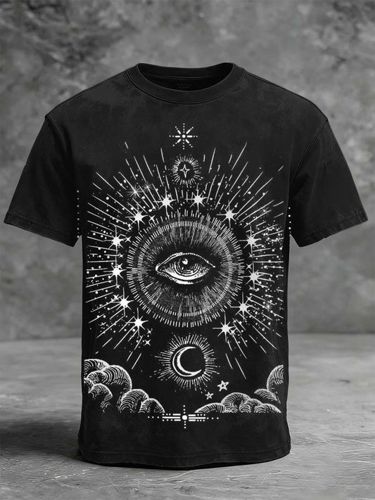 All-Seeing Eye Star and Moon Print Casual Short-Sleeve T-Shirt