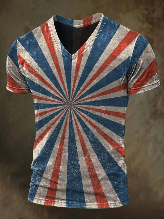 Blue Radial Stripe Printed Casual Short-Sleeved T-Shirt