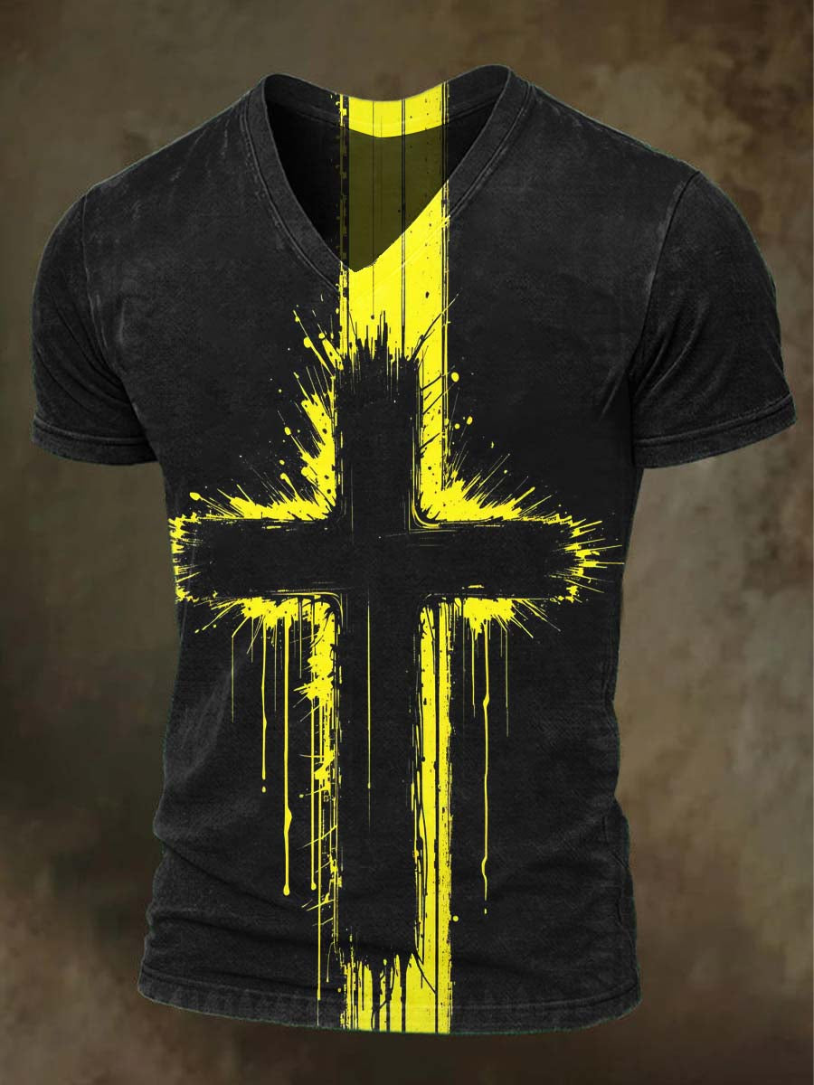 Splatter Cross Print Casual Short-Sleeve T-Shirt