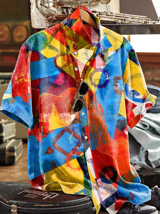 Abstract Geometric Graffiti Print Casual Short-Sleeved Shirt