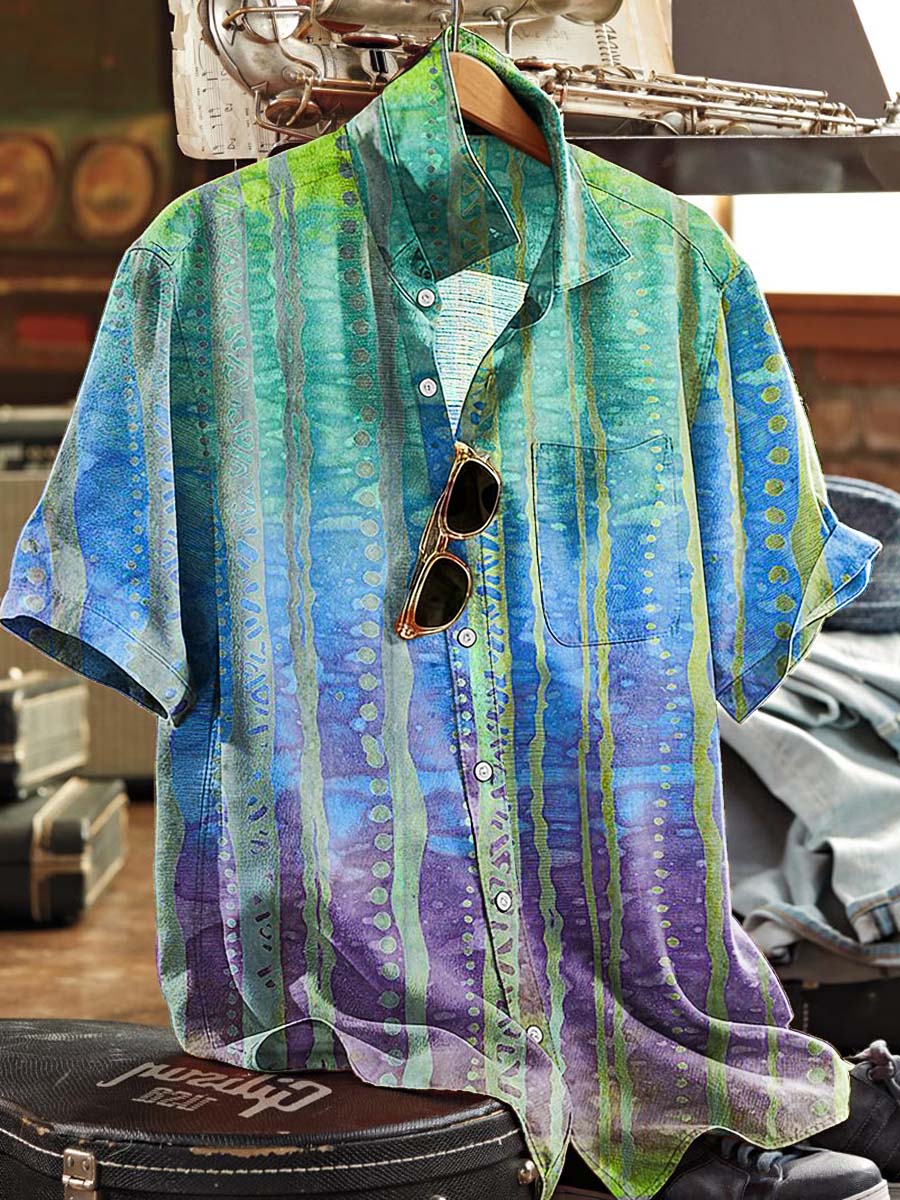 Tie-Dye Striped Print Casual Short-Sleeved Shirt