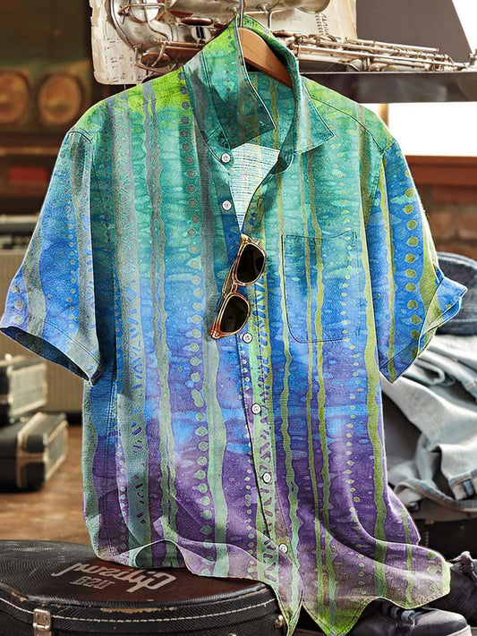 Tie-Dye Striped Print Casual Short-Sleeved Shirt
