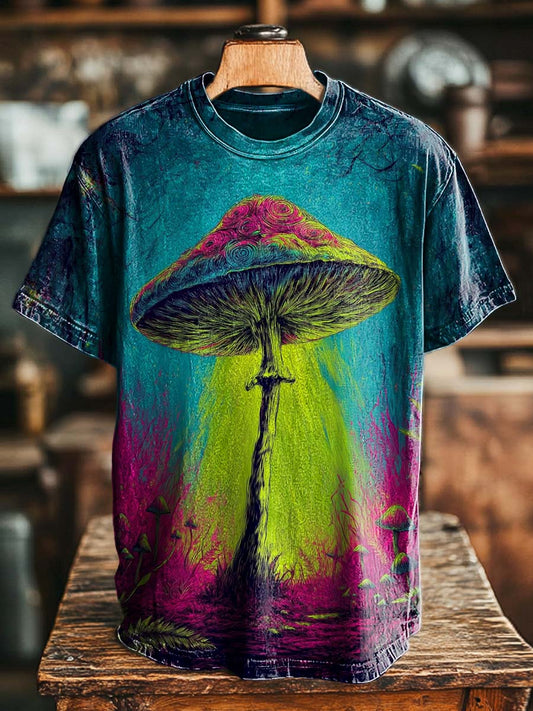 Psychedelic Glowing Mushroom Print Casual Short-Sleeve T-Shirt